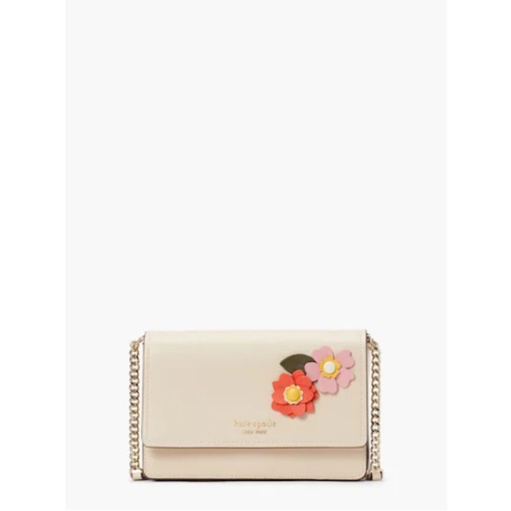 NWT Kate Spade Leather Petal Flap Chain Crossbody Wallet in Milk Glass Romantic